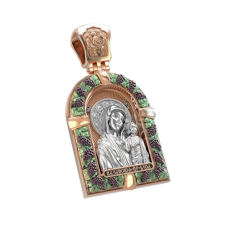 Нательная икона из красного золота 585 пробы c эмалью