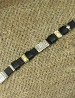 Браслет из серебра и золота c кожаным шнурком