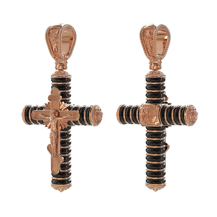 Крест из красного золота 585 пробы c ониксом