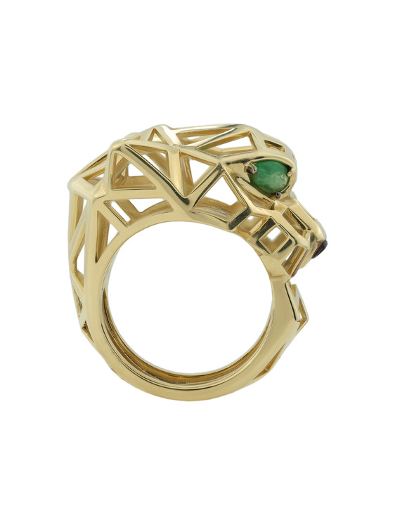 Кольцо из лимонного золота 585 пробы c изумрудом и ониксом