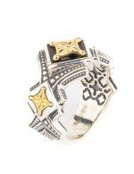 Кольцо из серебра и золота c ониксом и рубином