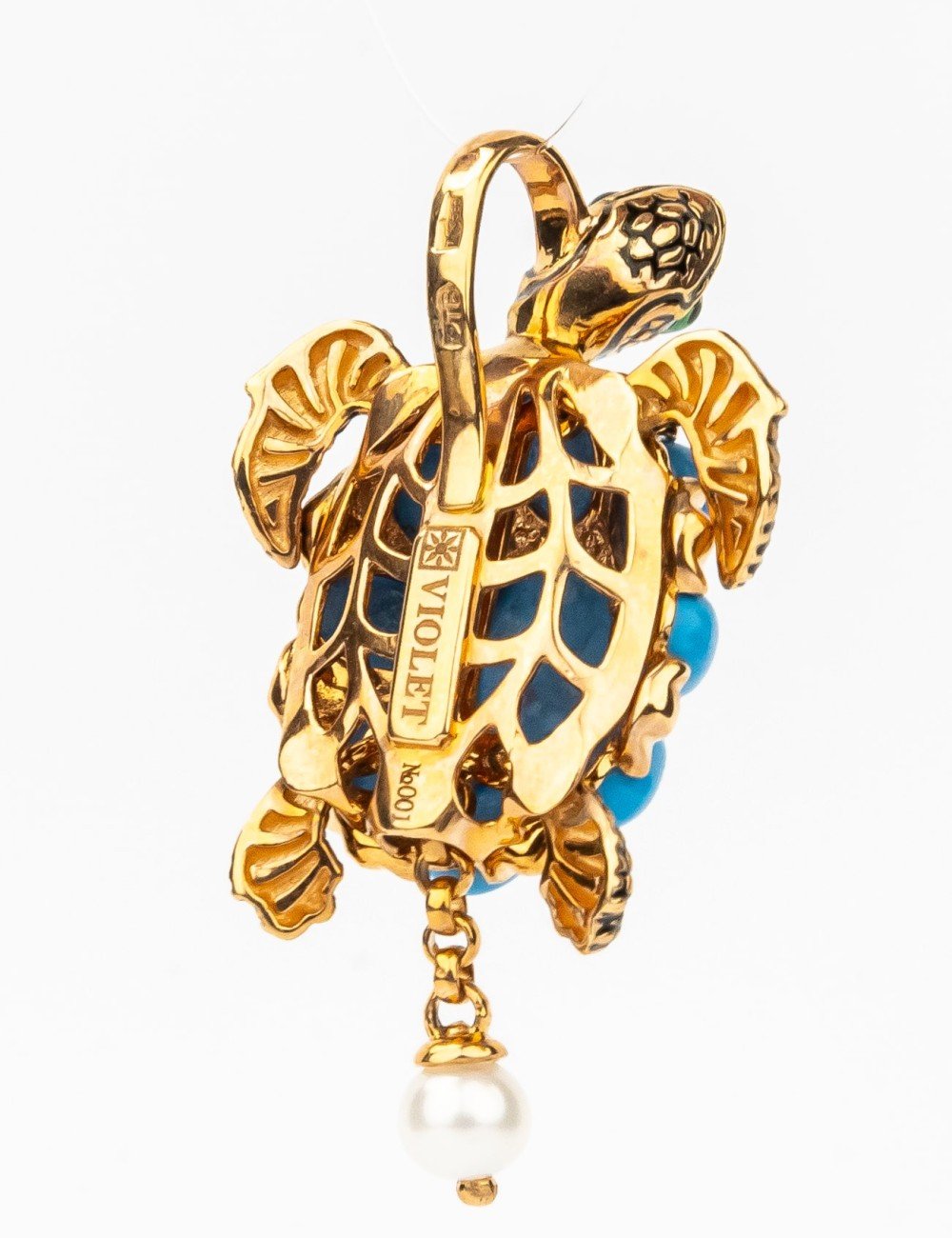 Подвеска из золота c эмалью, жемчугом и бирюзой