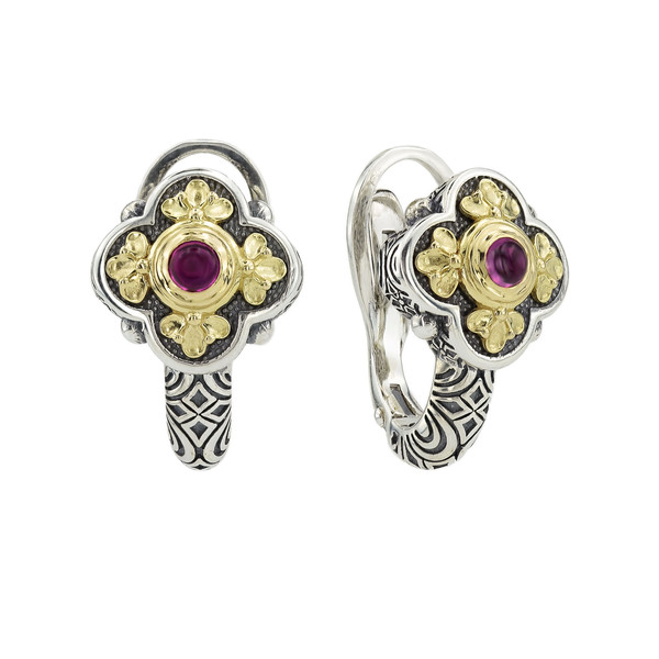 Серьги из серебра 925 пробы и золота 750 пробы c рубином и рубином