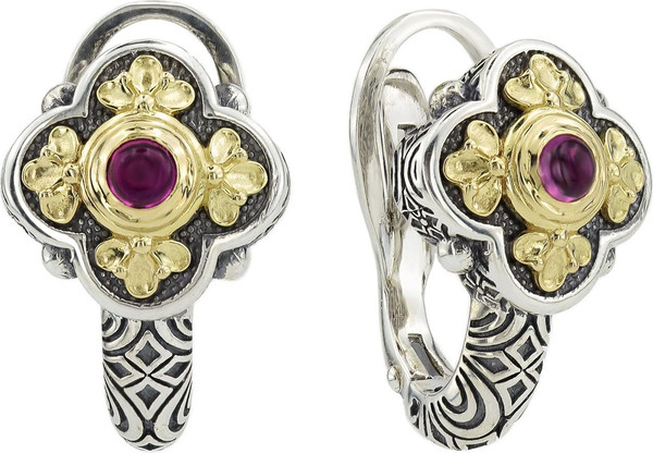 Серьги из серебра 925 пробы и золота 750 пробы c рубином и рубином