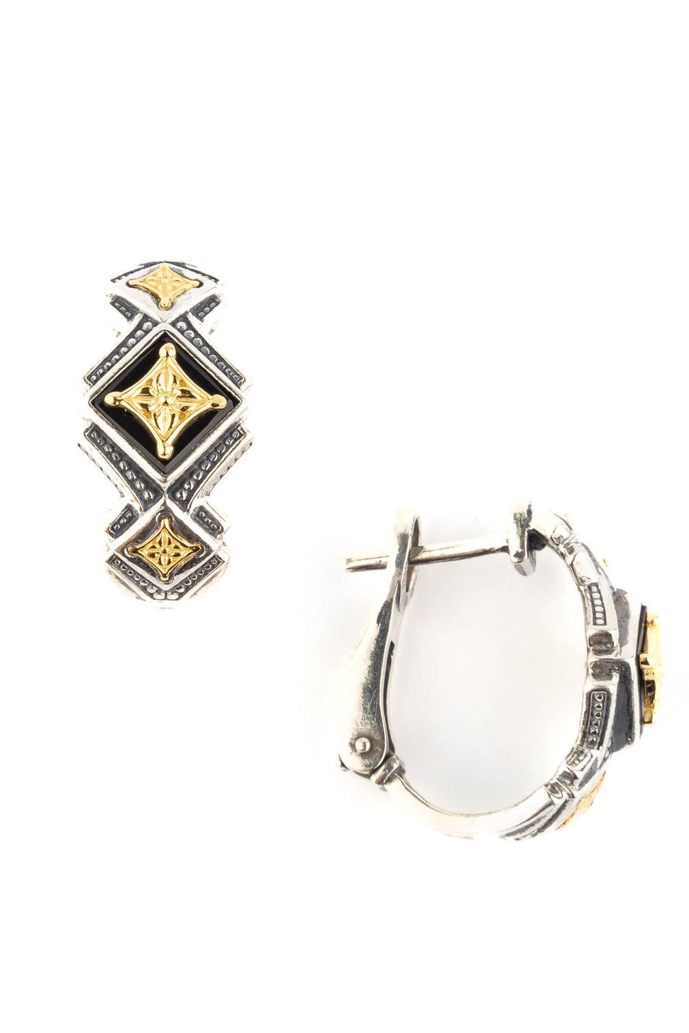 Серьги из серебра 925 пробы и золота 750 пробы c ониксом и рубином