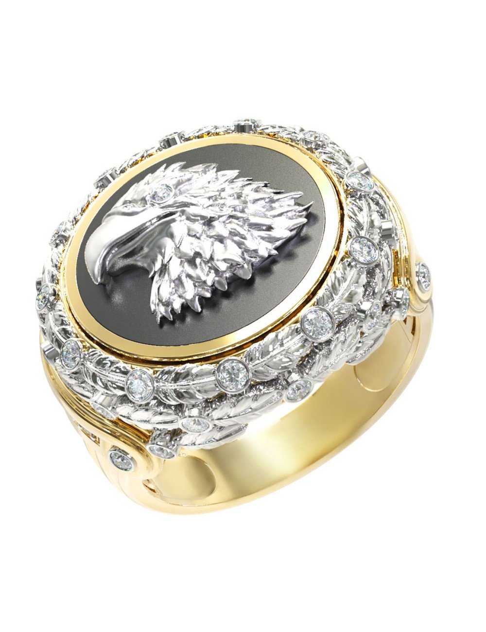 Кольцо из лимонного золота c бриллиантами и ониксом