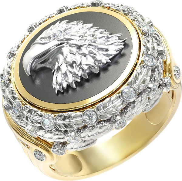 Кольцо из лимонного золота 585 пробы c бриллиантами и ониксом