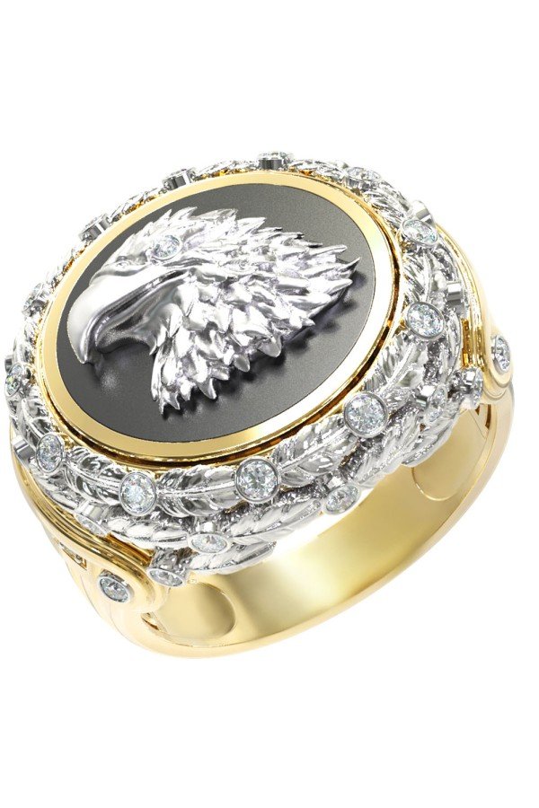 Кольцо из лимонного золота c бриллиантами и ониксом