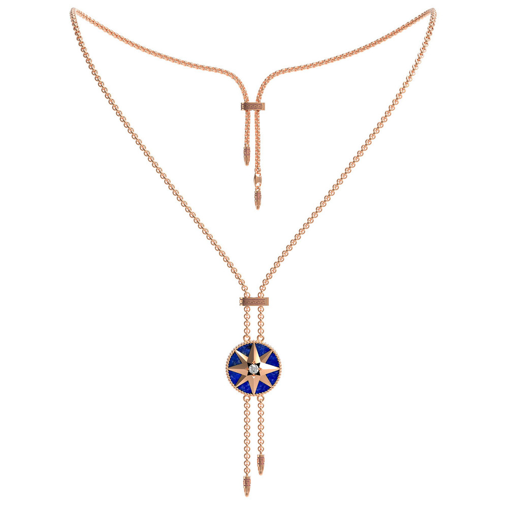 Колье из красного золота 585 пробы c фианитом, лазуритом и перламутром