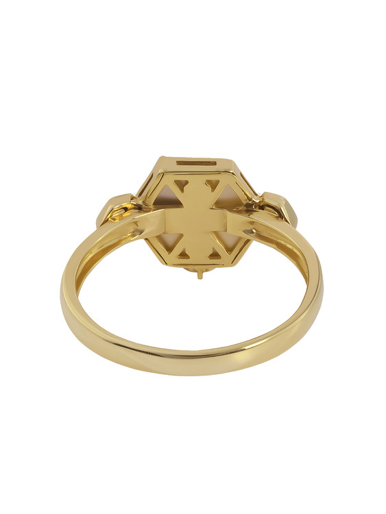 Кольцо из красного золота 585 пробы c бриллиантами и перламутром