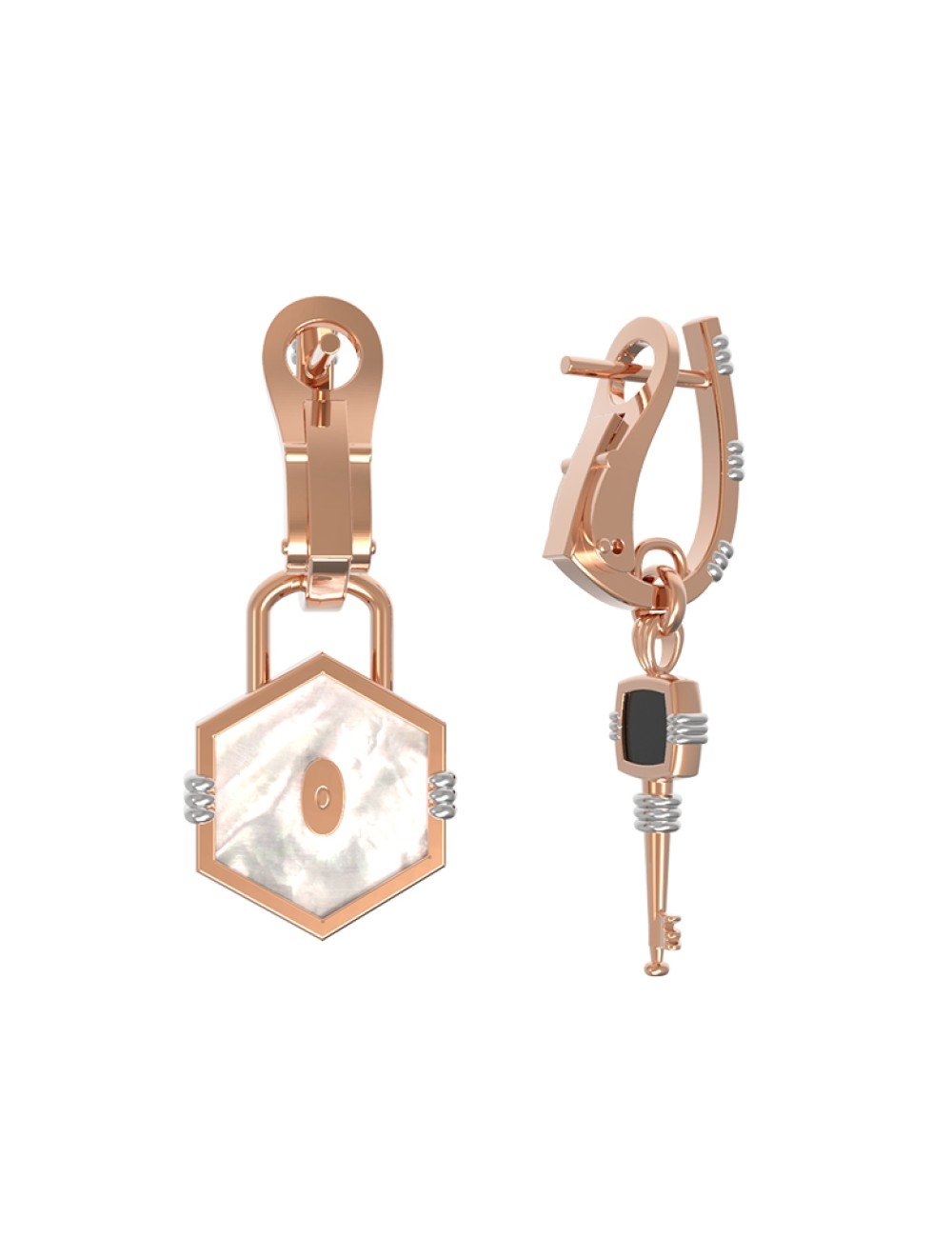 Серьги из золота c ониксом и перламутром