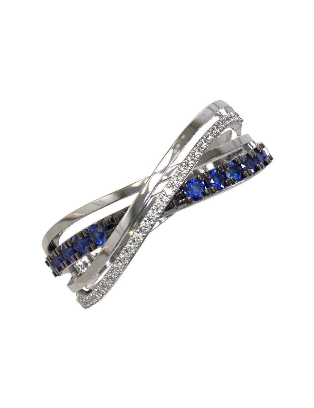 Кольцо из белого золота c бриллиантами и сапфиром