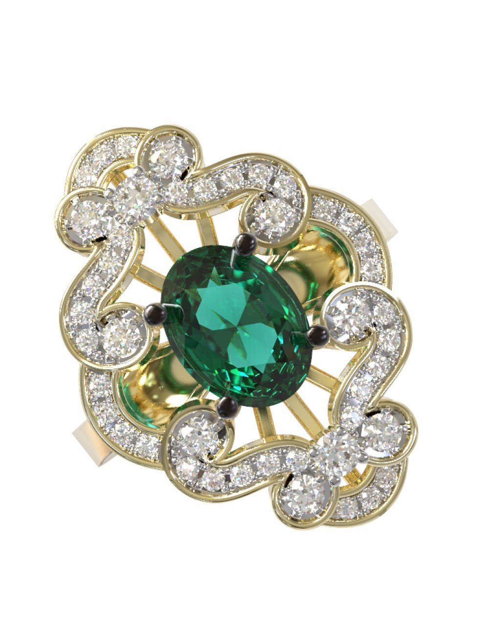 Кольцо из лимонного золота c бриллиантами и изумрудом