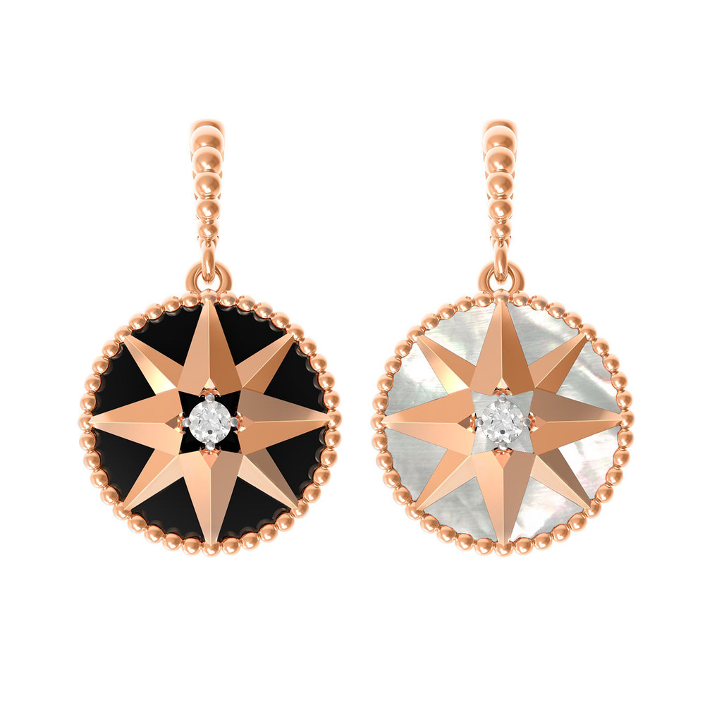 Подвеска из красного золота 585 пробы c фианитом, ониксом и перламутром