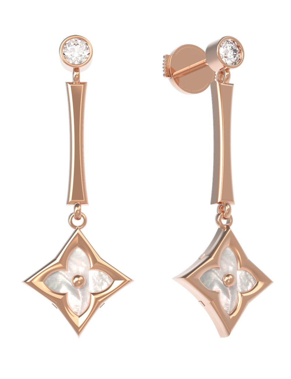 Серьги из золота c фианитом и перламутром