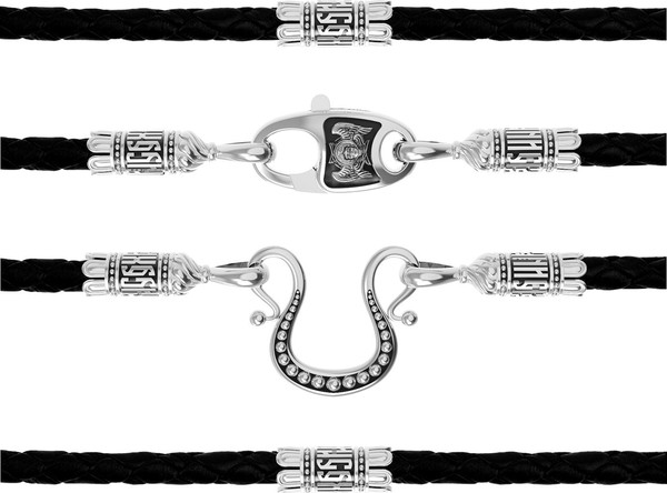 Цепь-шнурок кожа из белого золота 585 пробы c кожаным шнурком