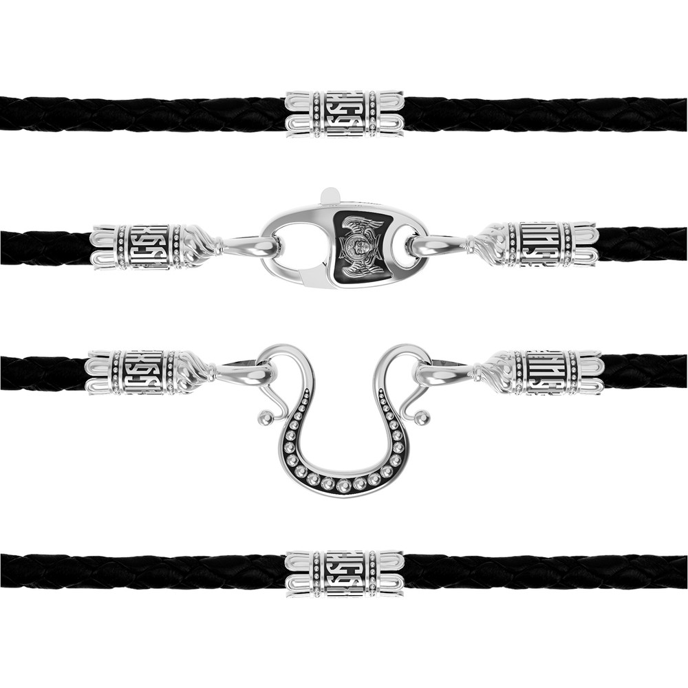 Цепь-шнурок кожа из белого золота 585 пробы c кожаным шнурком