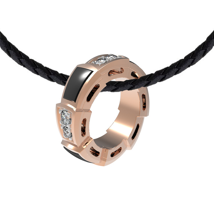 Подвеска из красного золота 585 пробы c бриллиантами и ониксом