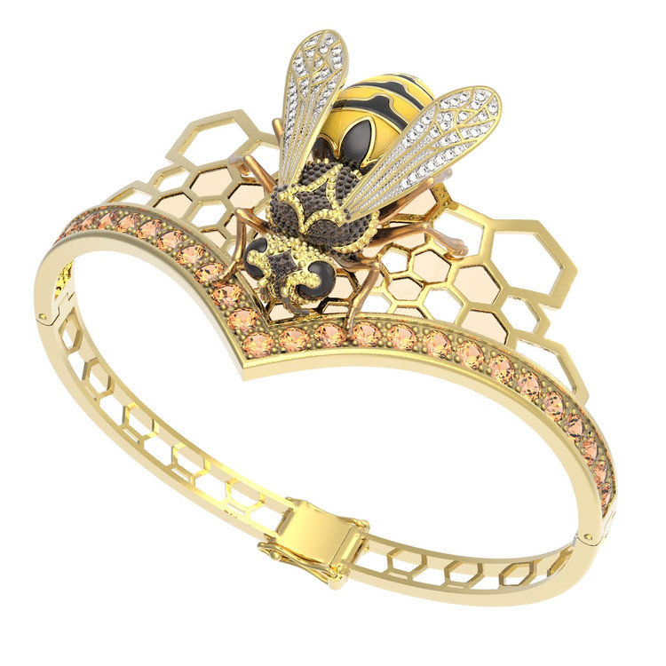 Браслет из лимонного золота 585 пробы c эмалью, фианитом, цитрином и эмалью