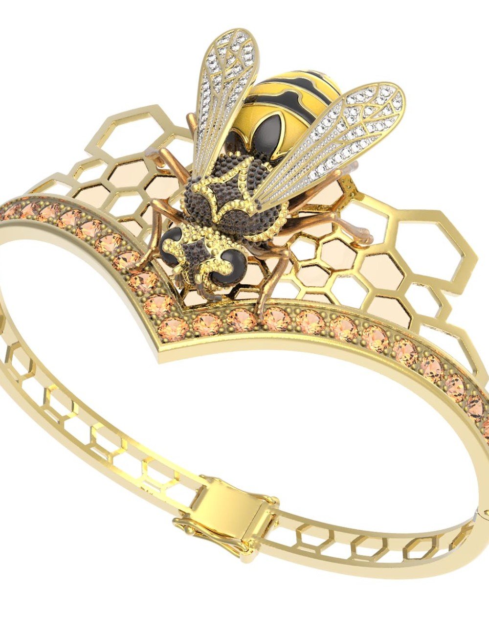 Браслет из лимонного золота c эмалью, фианитом, цитрином и эмалью