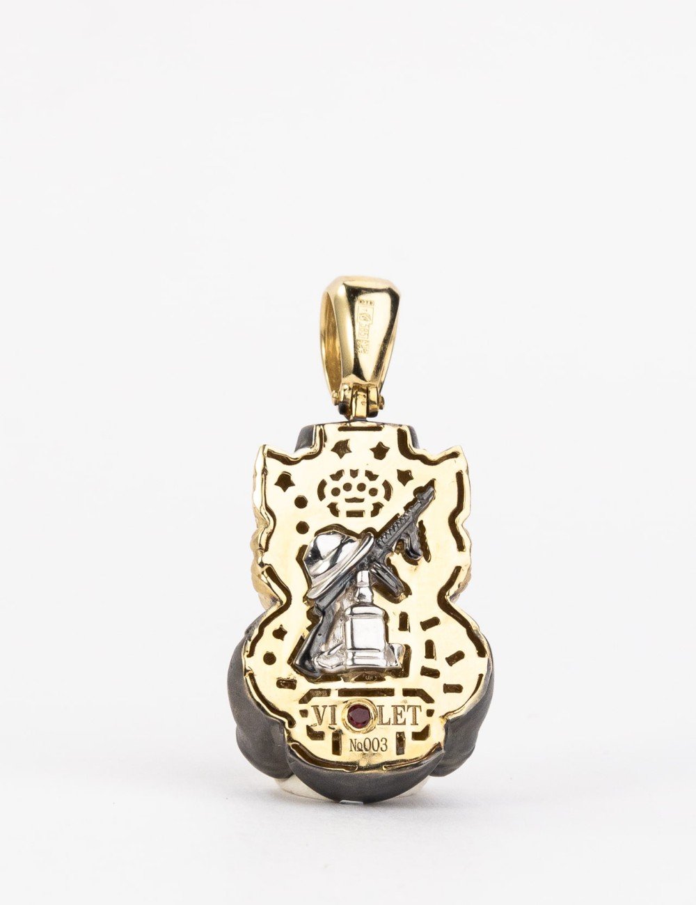 Подвеска из лимонного золота c эмалью, бриллиантами и рубином