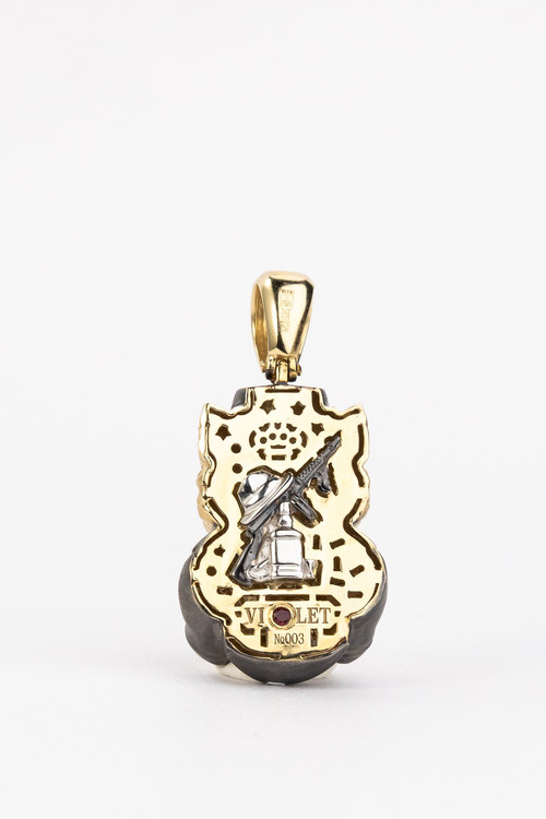 Подвеска из лимонного золота 585 пробы c эмалью, бриллиантами и рубином