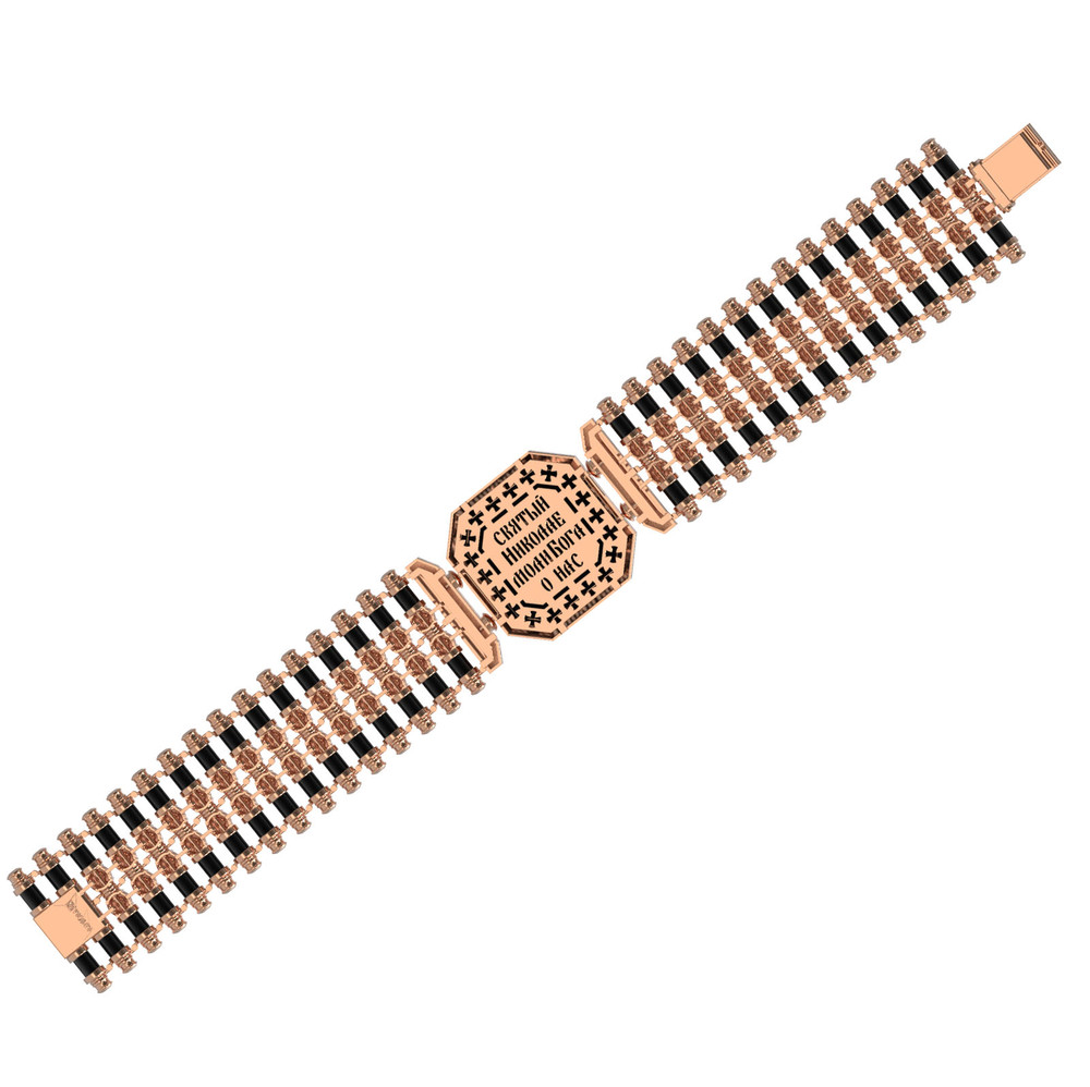 Браслет из красного золота 585 пробы c эмалью и ониксом