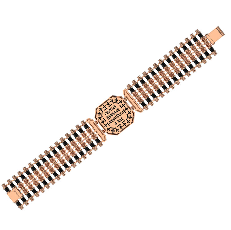 Браслет из красного золота 585 пробы c эмалью и ониксом