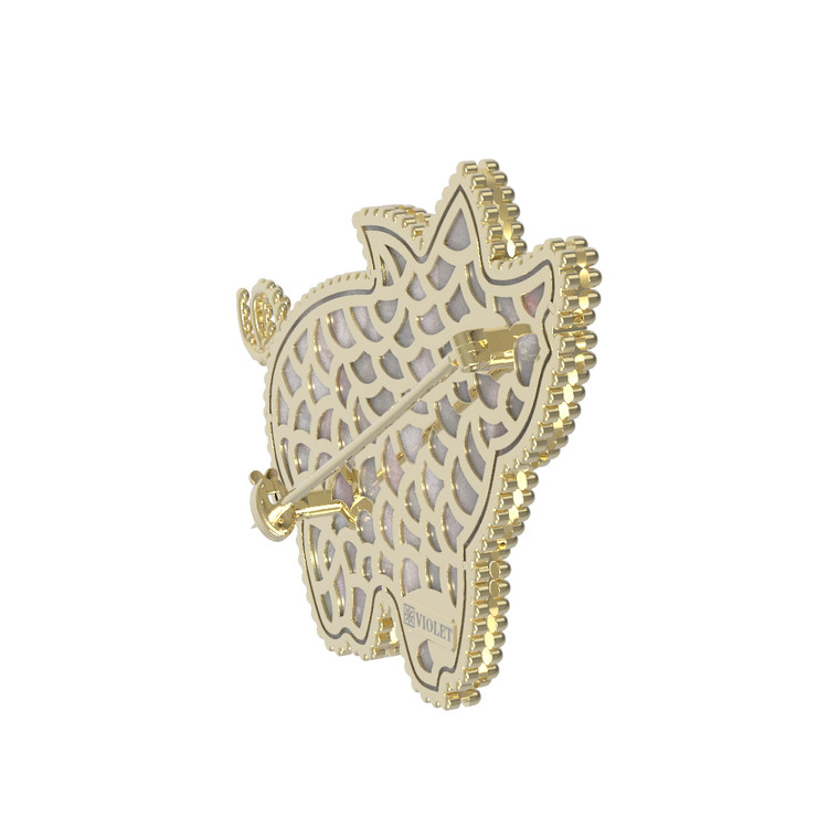 Брошь из лимонного золота 585 пробы c эмалью и перламутром