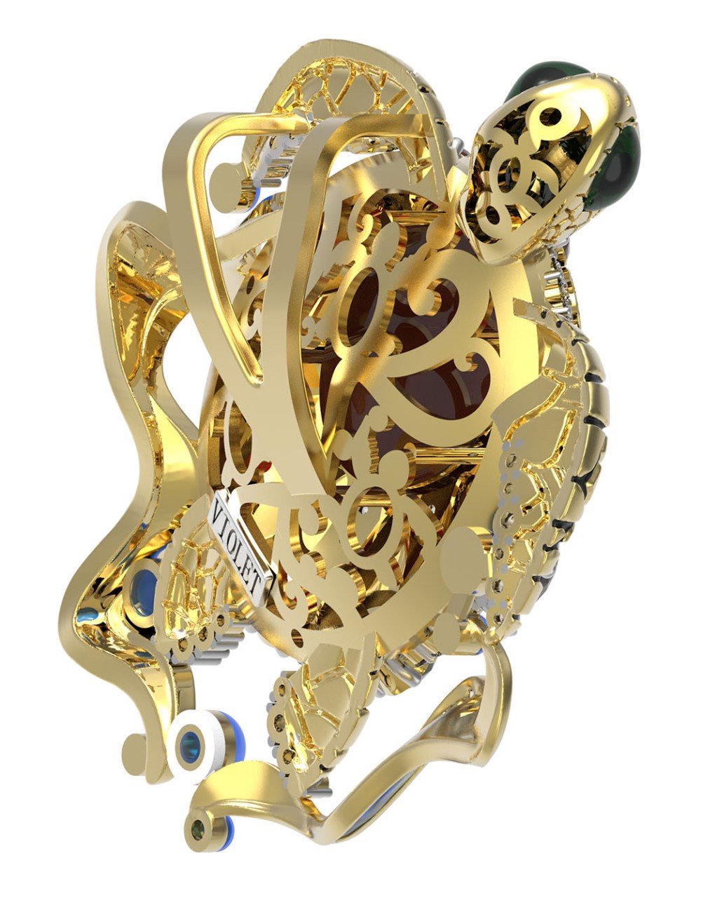 Подвеска из лимонного золота c эмалью, фианитом, гранатом и янтарём