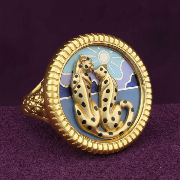 Кольцо из лимонного золота 585 пробы c эмалью