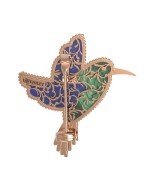 Брошь из золота c эмалью, лазуритом и малахитом