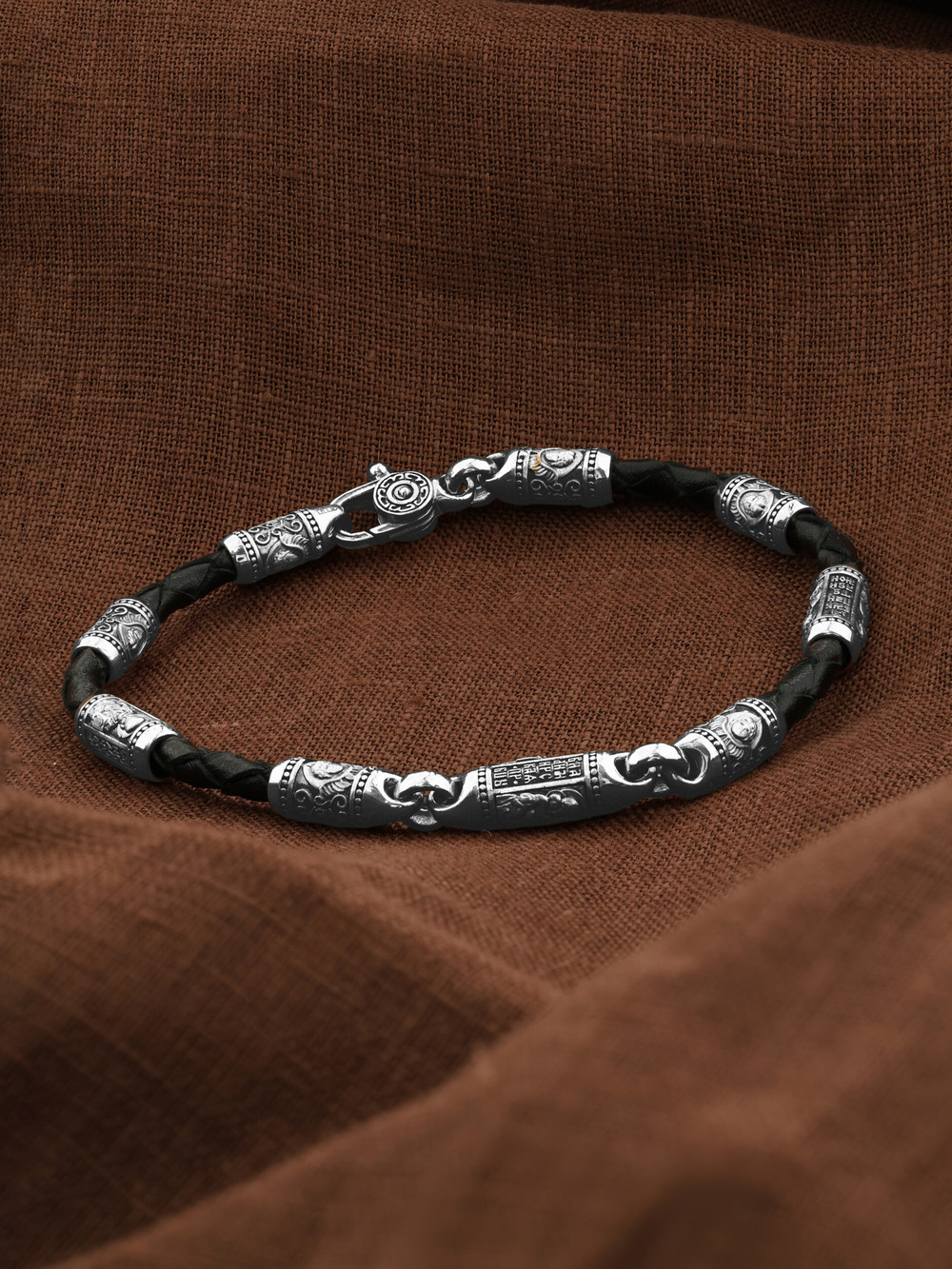 Браслет-шнурок из белого золота 585 пробы c кожаным шнурком