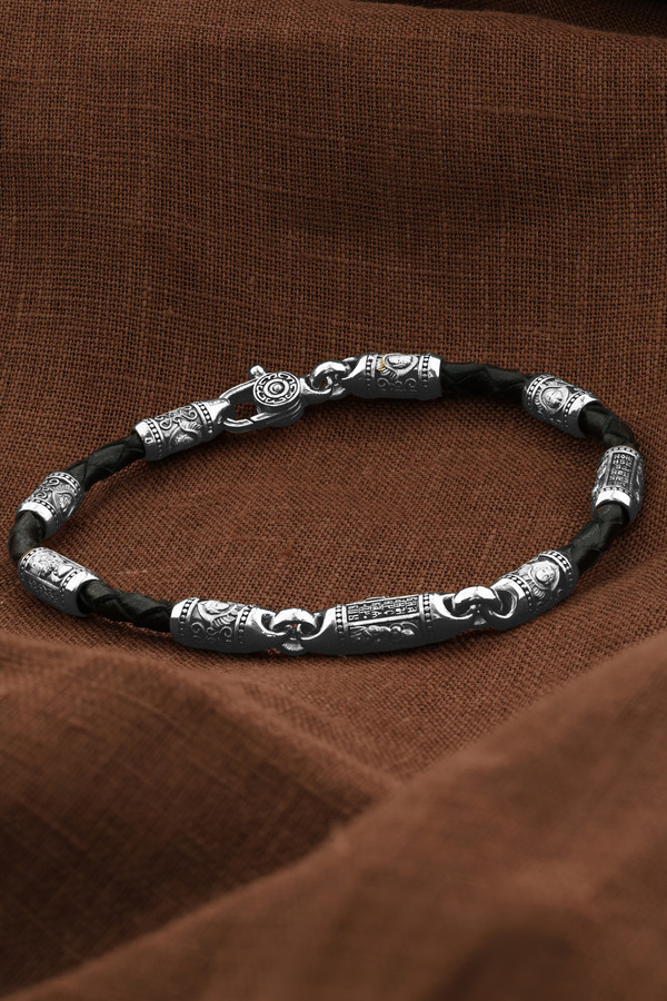 Браслет-шнурок из белого золота 585 пробы c кожаным шнурком