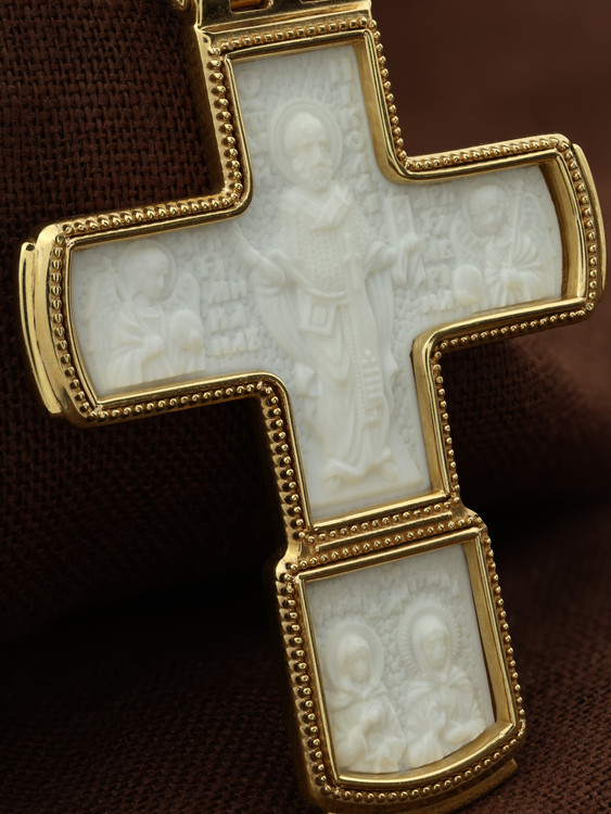 Крест из лимонного золота 585 пробы c бивнем мамонта