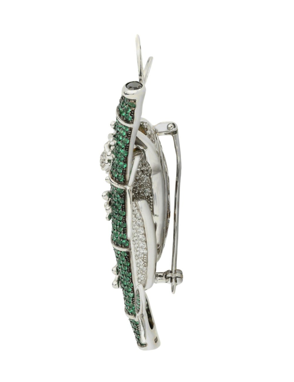 Брошь из белого золота c эмалью, фианитом и дымчатым кварцем