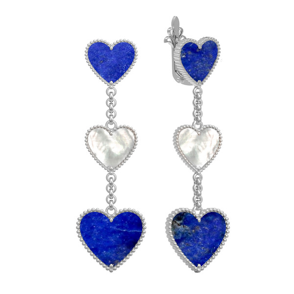 Серьги из белого золота 585 пробы c лазуритом и перламутром