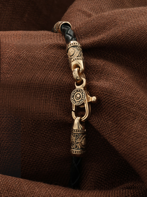 Браслет-шнурок из красного золота 585 пробы c кожаным шнурком