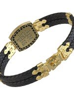 Браслет из лимонного золота c эмалью, шнурком и ониксом