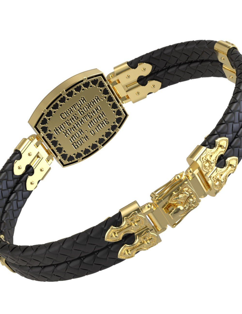 Браслет из лимонного золота c эмалью, шнурком и ониксом