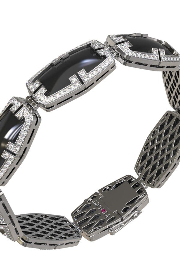 Браслет из белого золота c бриллиантами, рубином и ониксом