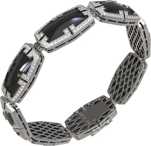 Браслет из белого золота 585 пробы c бриллиантами, рубином и ониксом