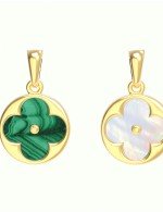 Подвеска из лимонного золота c малахитом и перламутром