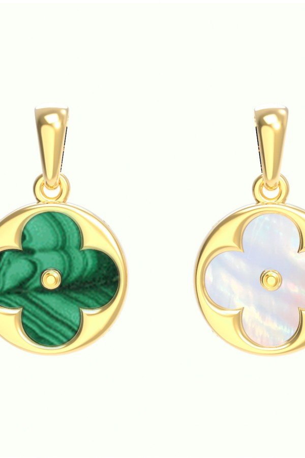 Подвеска из лимонного золота c малахитом и перламутром