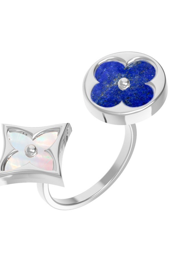 Кольцо из белого золота c лазуритом и перламутром