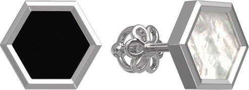 Серьги из белого золота c ониксом и перламутром