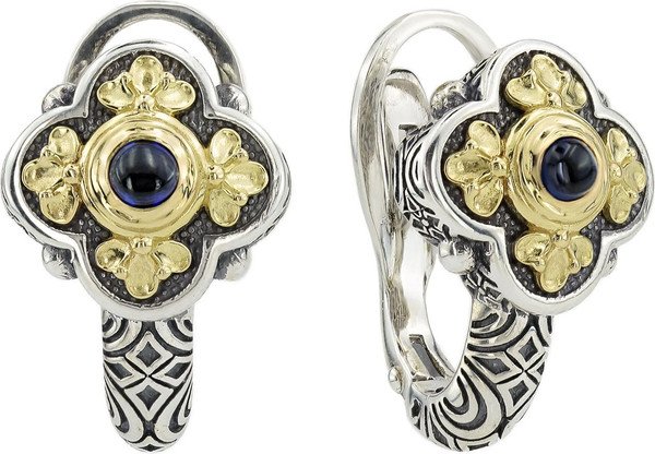 Серьги из серебра 925 пробы и золота 750 пробы c сапфиром и рубином