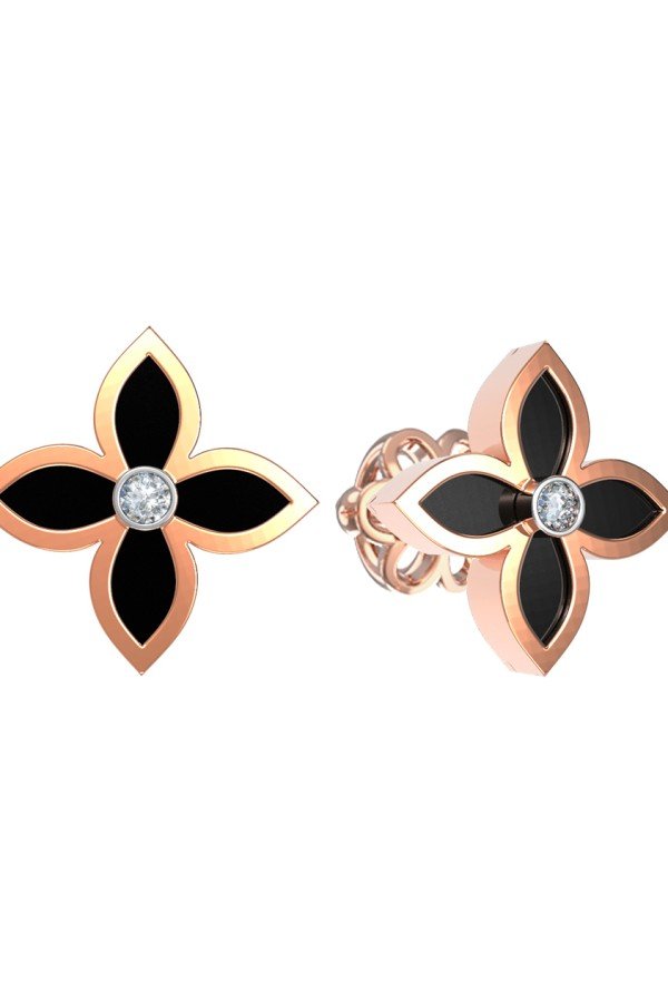 Серьги из золота c бриллиантами и ониксом