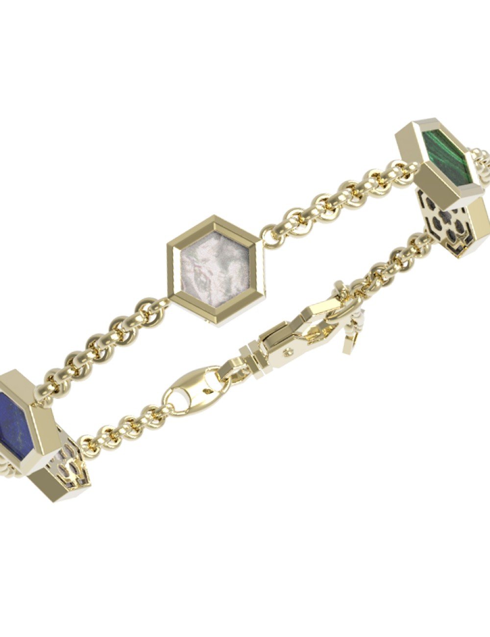 Браслет из лимонного золота c лазуритом, малахитом и перламутром