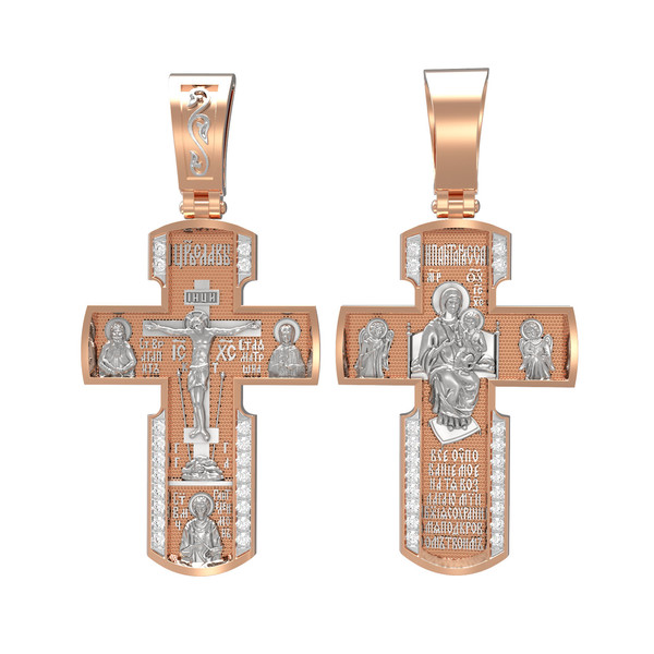 Крест из красного золота 585 пробы c бриллиантами